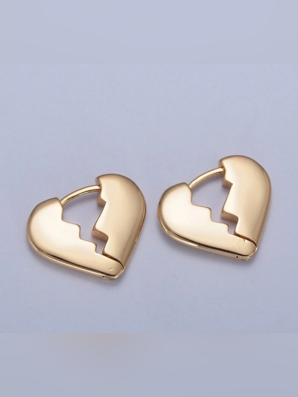 New Gold Broken Heart Hinge Huggie Earrings
